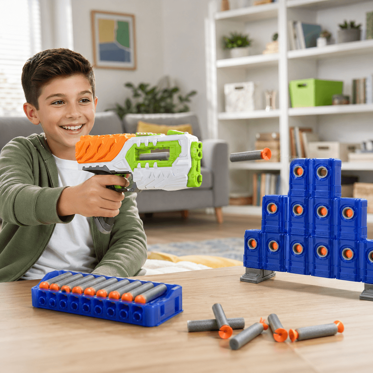 Manual Soft Bullet Toy Blaster Gun Set with Foam Darts, Target Blocks, and for kids in Kuwait